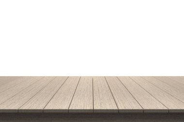 Ahşap masa üstü izole beyaz zemin üzerine