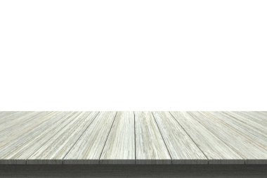 Ahşap masa üstü izole beyaz zemin üzerine