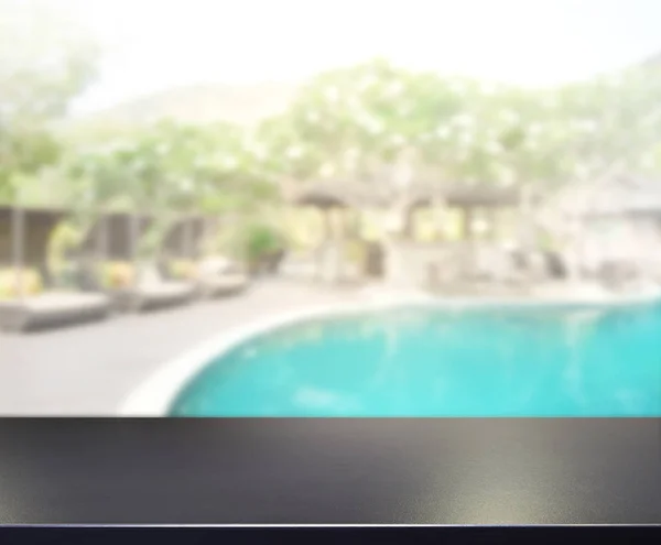 Table Top And Blur Swimming Pool Of Background — Stock Photo, Image