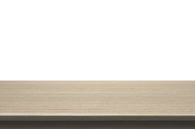 Ahşap masa üstü izole beyaz zemin üzerine