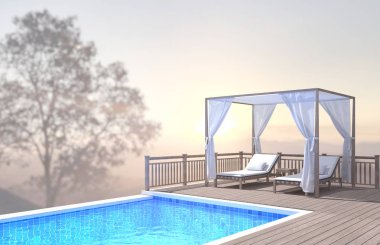 Yüzme Havuzu ve Teras, doğa arka plan bulanıklık