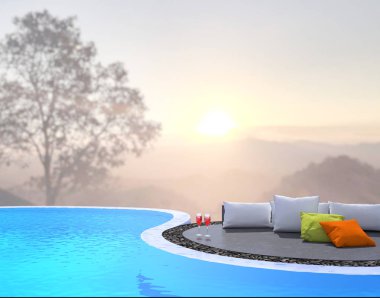 Yüzme Havuzu ve Teras, doğa arka plan bulanıklık