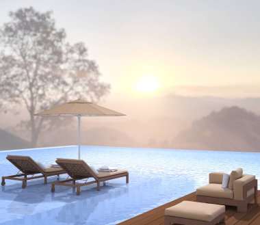 Yüzme Havuzu ve Teras, doğa arka plan bulanıklık