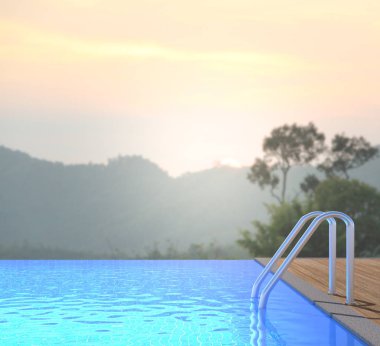 Yüzme Havuzu ve Teras, doğa arka plan bulanıklık