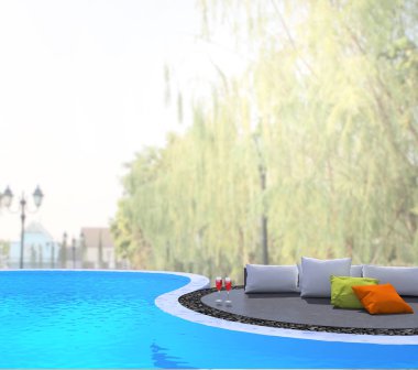 Yüzme Havuzu ve Teras, doğa arka plan bulanıklık