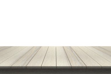 Ahşap masa üstü izole beyaz zemin üzerine
