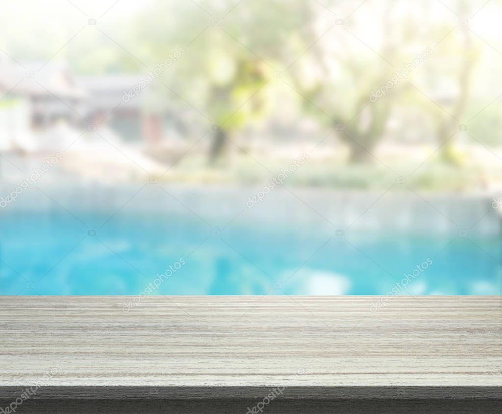 Table Top And Blur Swimming Pool Of Background