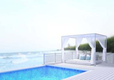 Yüzme Havuzu ve Teras, doğa arka plan bulanıklık