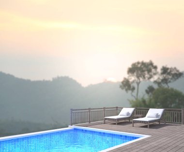 Yüzme Havuzu ve Teras, doğa arka plan bulanıklık