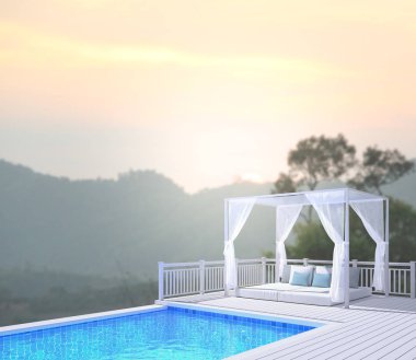 Yüzme Havuzu ve Teras, doğa arka plan bulanıklık