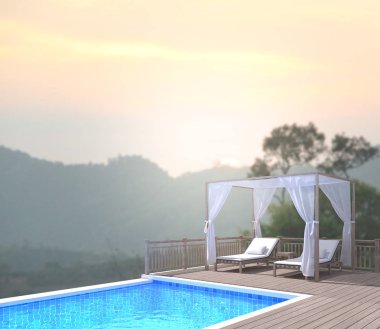 Yüzme Havuzu ve Teras, doğa arka plan bulanıklık