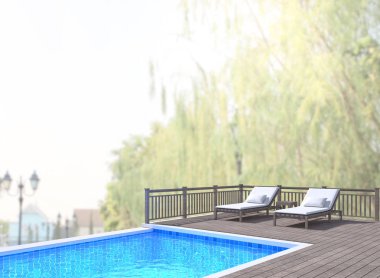 Yüzme Havuzu ve Teras, doğa arka plan bulanıklık