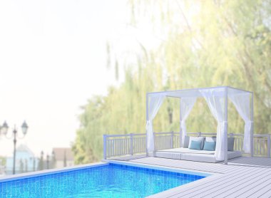 Yüzme Havuzu ve Teras, doğa arka plan bulanıklık