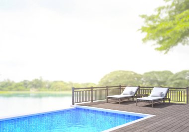 Yüzme Havuzu ve Teras, doğa arka plan bulanıklık