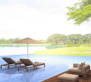 Yüzme Havuzu ve Teras, doğa arka plan bulanıklık