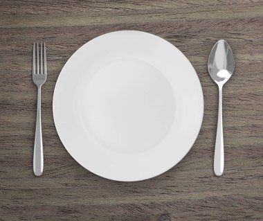 Üstten Görünüm boş tabak üzerinde tablo arka planı