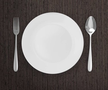 Üstten Görünüm boş tabak üzerinde tablo arka planı