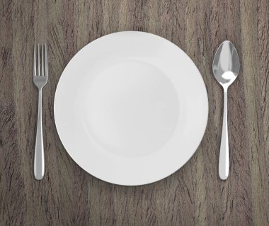 Üstten Görünüm boş tabak üzerinde tablo arka planı