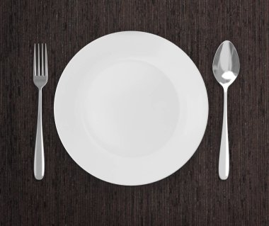 Üstten Görünüm boş tabak üzerinde tablo arka planı