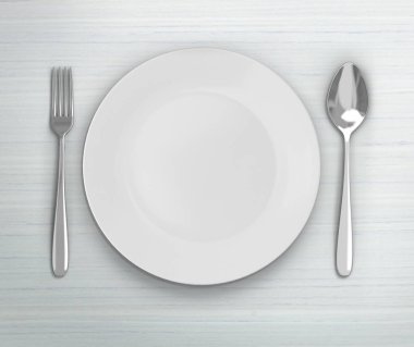 Üstten Görünüm boş tabak üzerinde tablo arka planı