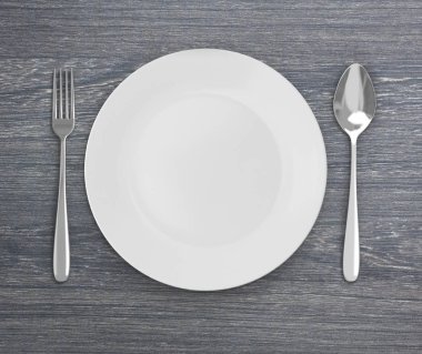 Üstten Görünüm boş tabak üzerinde tablo arka planı