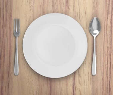 Üstten Görünüm boş tabak üzerinde tablo arka planı