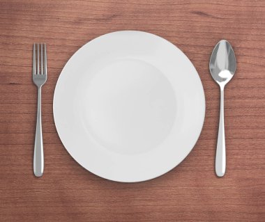 Üstten Görünüm boş tabak üzerinde tablo arka planı