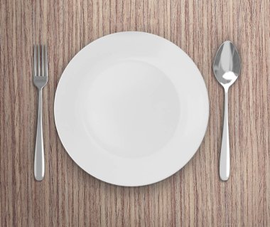 Üstten Görünüm boş tabak üzerinde tablo arka planı