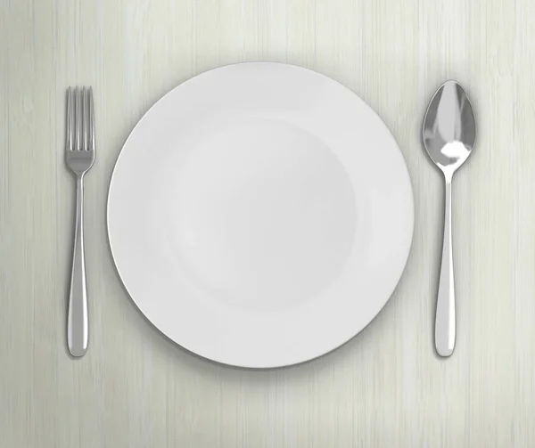 Вид сверху на пустое блюдо на фоне стола — стоковое фото