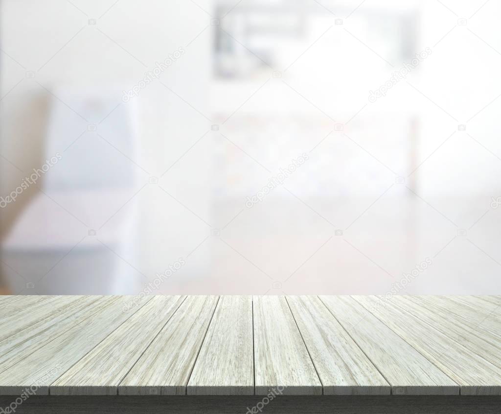 Table Top And Blur Bathroom Of Background