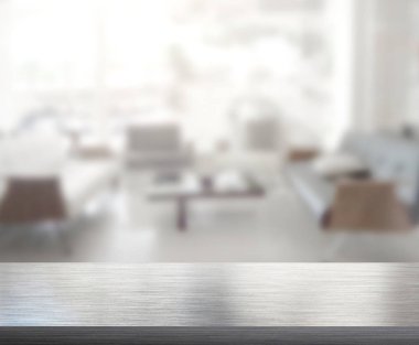 Masa üstü ve arka planın bulanık oturma odası