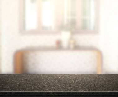 Masa üstü ve arka planın bulanık oturma odası