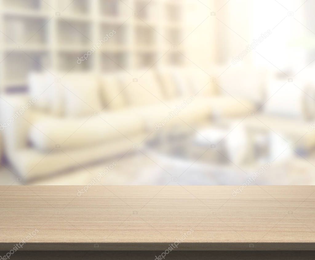 Table Top And Blur Living Room Of Background