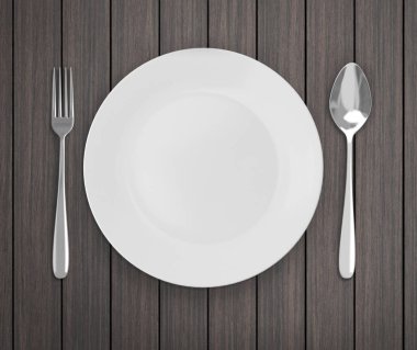 Üstten Görünüm boş tabak üzerinde tablo arka planı