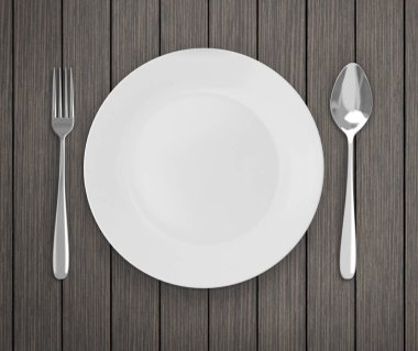 Üstten Görünüm boş tabak üzerinde tablo arka planı