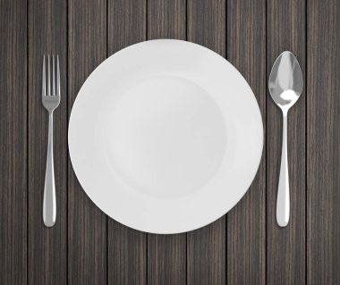 Üstten Görünüm boş tabak üzerinde tablo arka planı