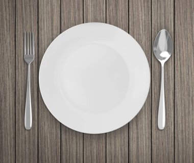 Üstten Görünüm boş tabak üzerinde tablo arka planı