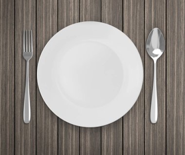 Üstten Görünüm boş tabak üzerinde tablo arka planı