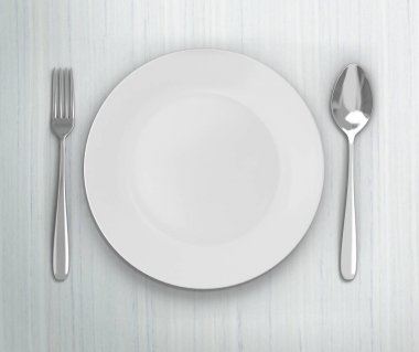 Üstten Görünüm boş tabak üzerinde tablo arka planı