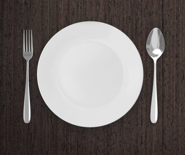 Üstten Görünüm boş tabak üzerinde tablo arka planı