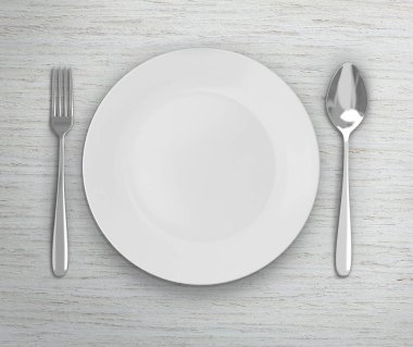 Üstten Görünüm boş tabak üzerinde tablo arka planı