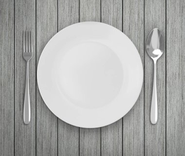 Üstten Görünüm boş tabak üzerinde tablo arka planı