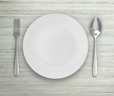 Üstten Görünüm boş tabak üzerinde tablo arka planı