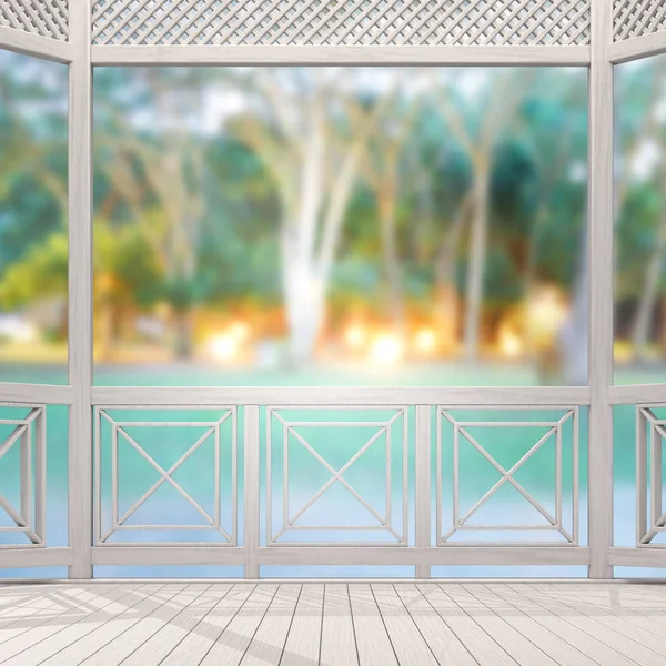Балкон и терраса с размытым природным фоном — стоковое фото