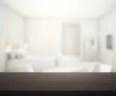 Masa üstü ve bulanıklık arka planda yatak odası