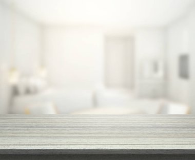 Masa üstü ve bulanıklık arka planda yatak odası