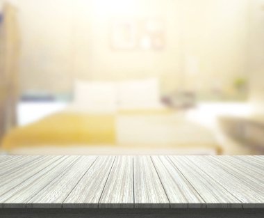 Masa üstü ve bulanıklık arka planda yatak odası