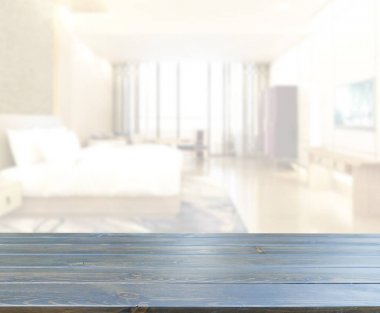 Masa üstü ve bulanıklık arka planda yatak odası