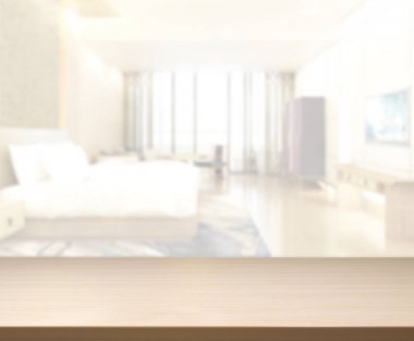 Masa üstü ve bulanıklık arka planda yatak odası