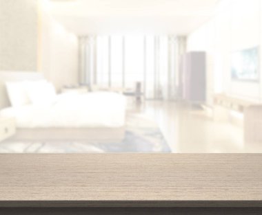 Masa üstü ve bulanıklık arka planda yatak odası